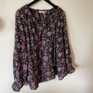 Loft Floral Tie Neck Blouse Size XL